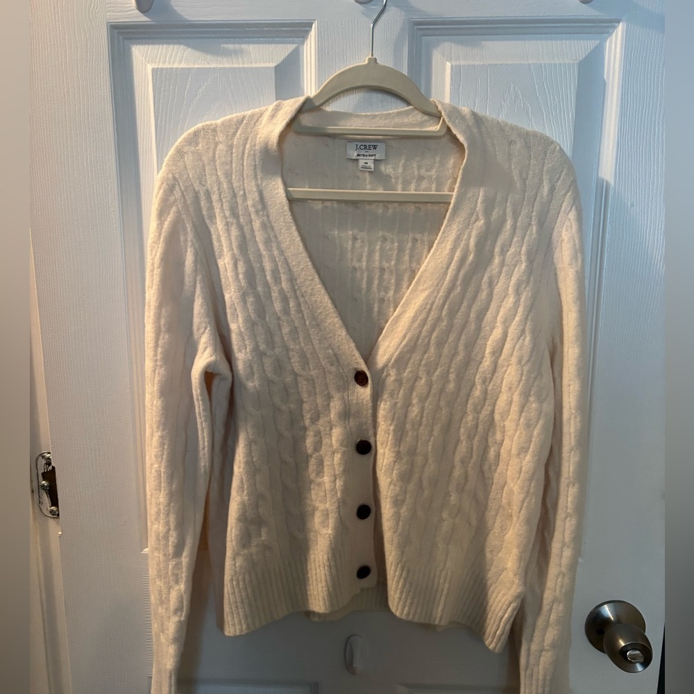 J. Crew Cream Cable Knit Cardigan Extra Soft Sweater